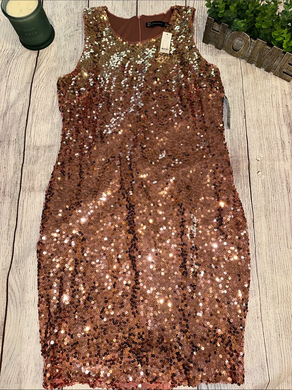 New York & Company Rose Gold Sequin Mini Dress